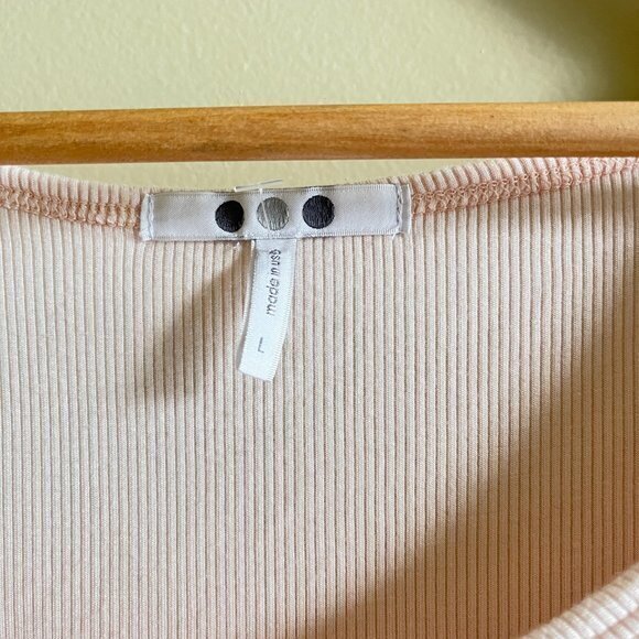 THREE DOTS Viscose Rib Short Sleeve Scoopneck Tee TOP MELON WOMENS‎ SIZE L - Picture 4 of 7